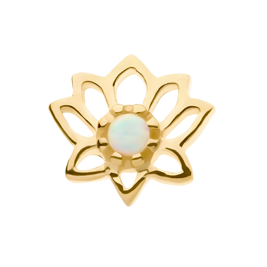 14kt Yellow Gold Threadless CZ/Opal Lotus Flower Top White