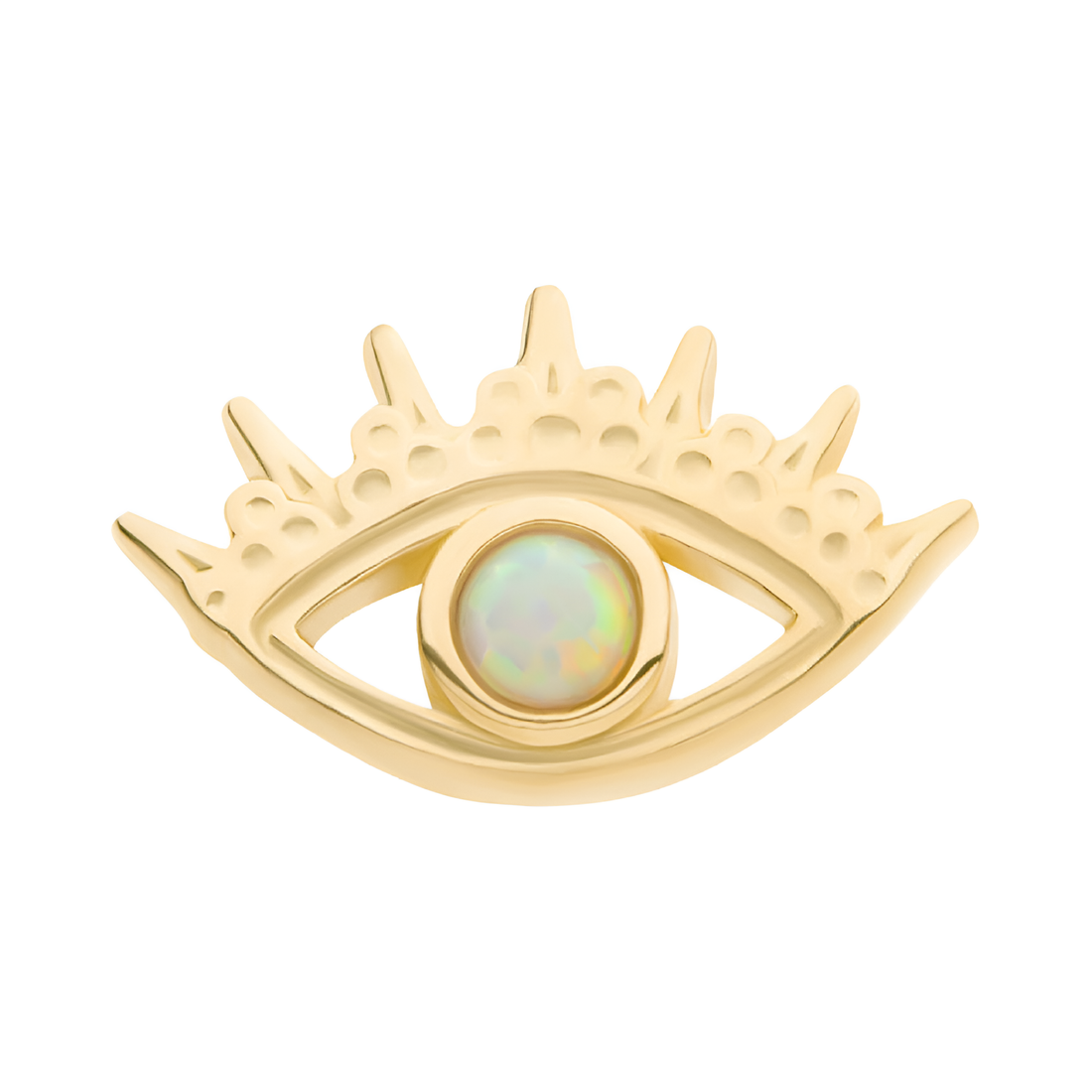 14kt Yellow Gold Threadless CZ/Opal Evil Eye Top White