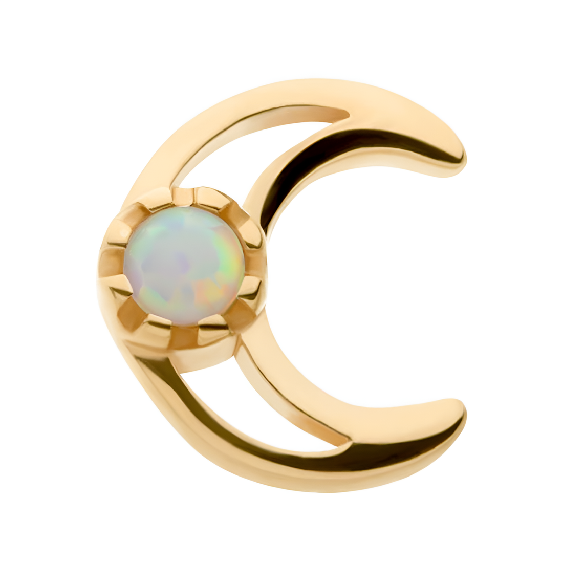 14kt Yellow Gold Threadless CZ/Opal Crescent Moon Top White