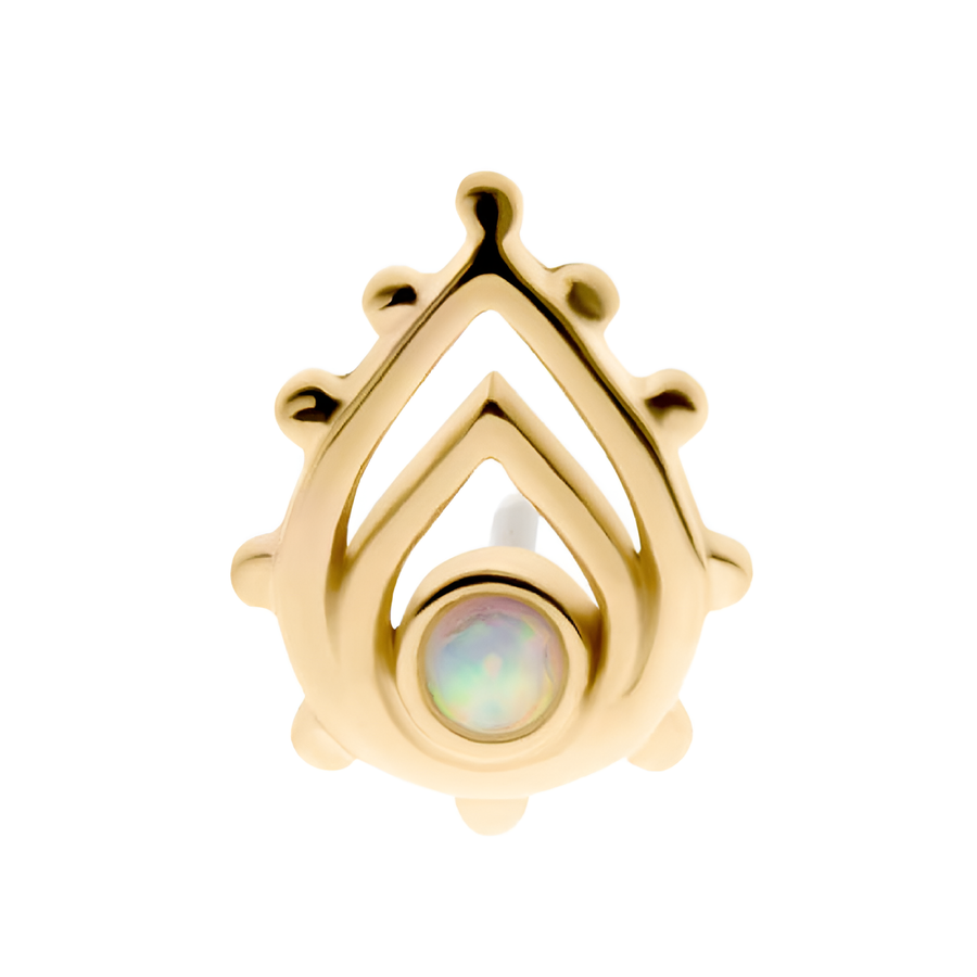 14kt Yellow Gold Threadless CZ/Opal Beaded Edge Teardrop Top White