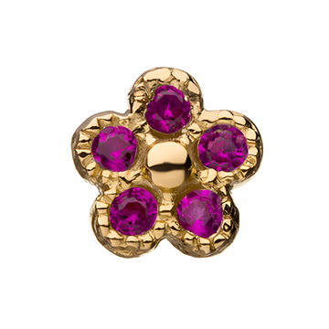 14kt Yellow Gold Threadless CZ Five Petal Flower Top Fuchsia