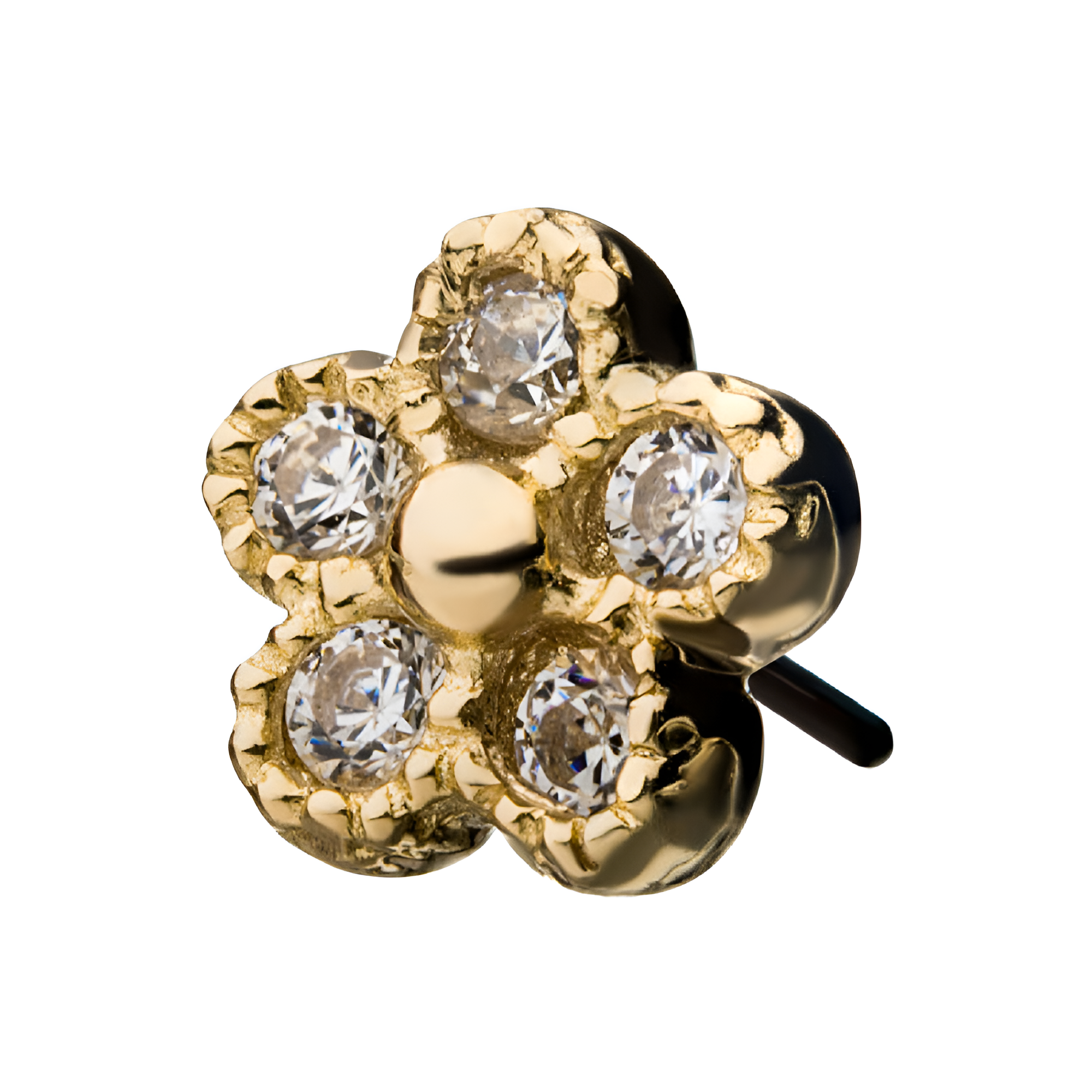 14kt Yellow Gold Threadless CZ Five Petal Flower Top