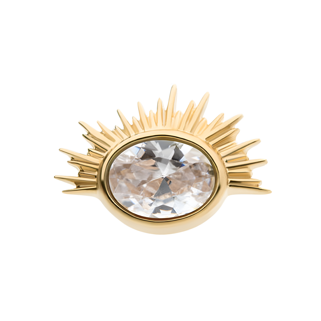 14kt Yellow Gold Threadless Bezel Set Oval Clear CZ/White Synthetic Opal Starburst Top Clear