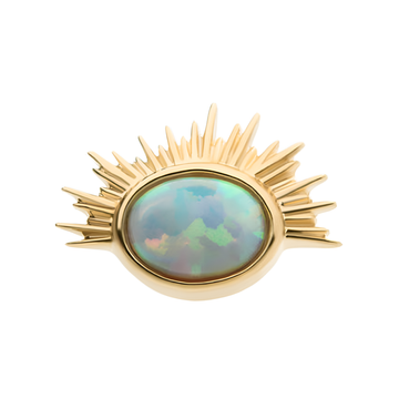 14kt Yellow Gold Threadless Bezel Set Oval Clear CZ/White Synthetic Opal Starburst Top White Opalite