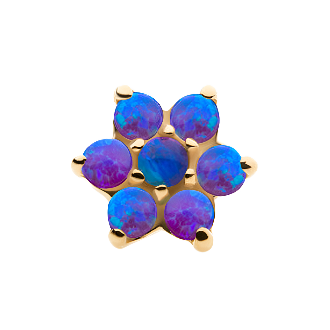 14kt Yellow Gold Threadless Prong Set Synthetic Opal Flower Top Purple