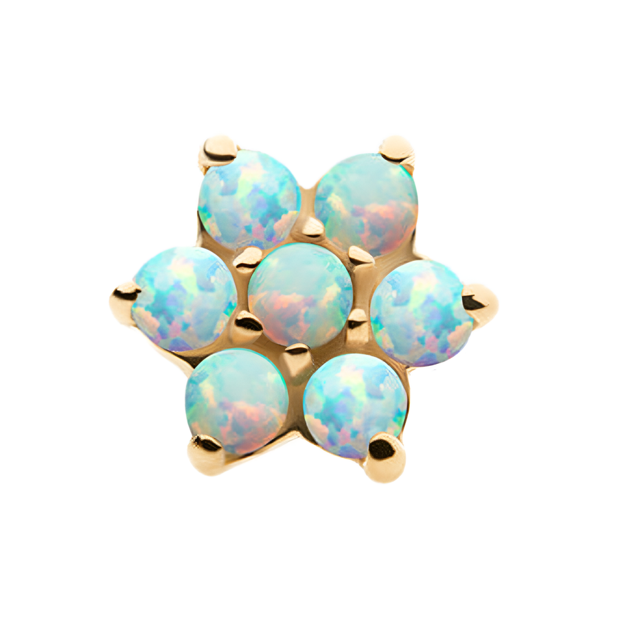 14kt Yellow Gold Threadless Prong Set Synthetic Opal Flower Top White