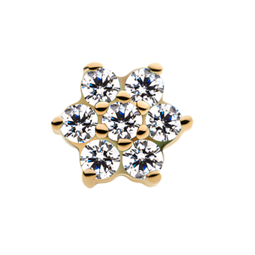 14kt Yellow Gold Threadless Prong Set Clear CZ Centerpiece CZ/Synthetic Opal Flower Top Clear