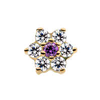 14kt Yellow Gold Threadless Prong Set Clear CZ Centerpiece CZ/Synthetic Opal Flower Top  Clear/Amethyst