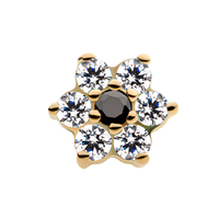 14kt Yellow Gold Threadless Prong Set Clear CZ Centerpiece CZ/Synthetic Opal Flower Top Clear/Black