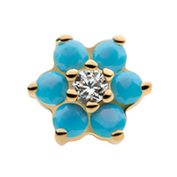 14kt Yellow Gold Threadless Prong Set Clear CZ Centerpiece CZ/Synthetic Opal Flower Top Clear/Turquoise