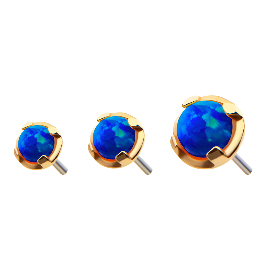 14kt Yellow Gold Threadless Prong Set Opal Top Blue