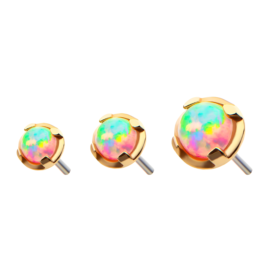 14kt Yellow Gold Threadless Prong Set Opal Top Pink