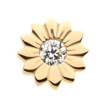 14kt Yellow Gold Threadless CZ/Opal Sunflower Top Clear