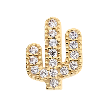 14kt Yellow Gold Threadless CZ Cactus Top Clear