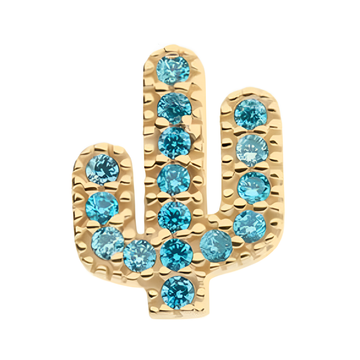 14kt Yellow Gold Threadless CZ Cactus Top Aqua