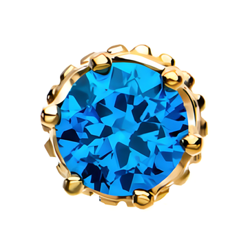 14kt Yellow Gold Threadless Crown Set CZ Gem Top  Blue Topaz