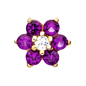 14kt Yellow Gold Threadless 7-CZ Gems Top Amethyst/Clear