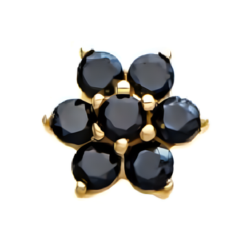 14kt Yellow Gold Threadless 7-CZ Gems Top Black