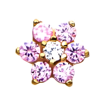 14kt Yellow Gold Threadless 7-CZ Gems Top Pink/Clear