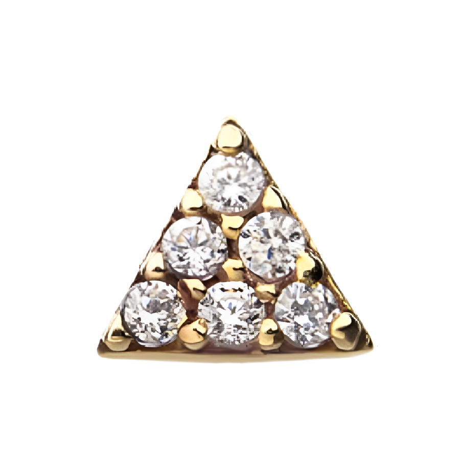 14kt Gold Threadless Prong Set Multi-Clear CZ Triangle Shape Top Yellow Gold