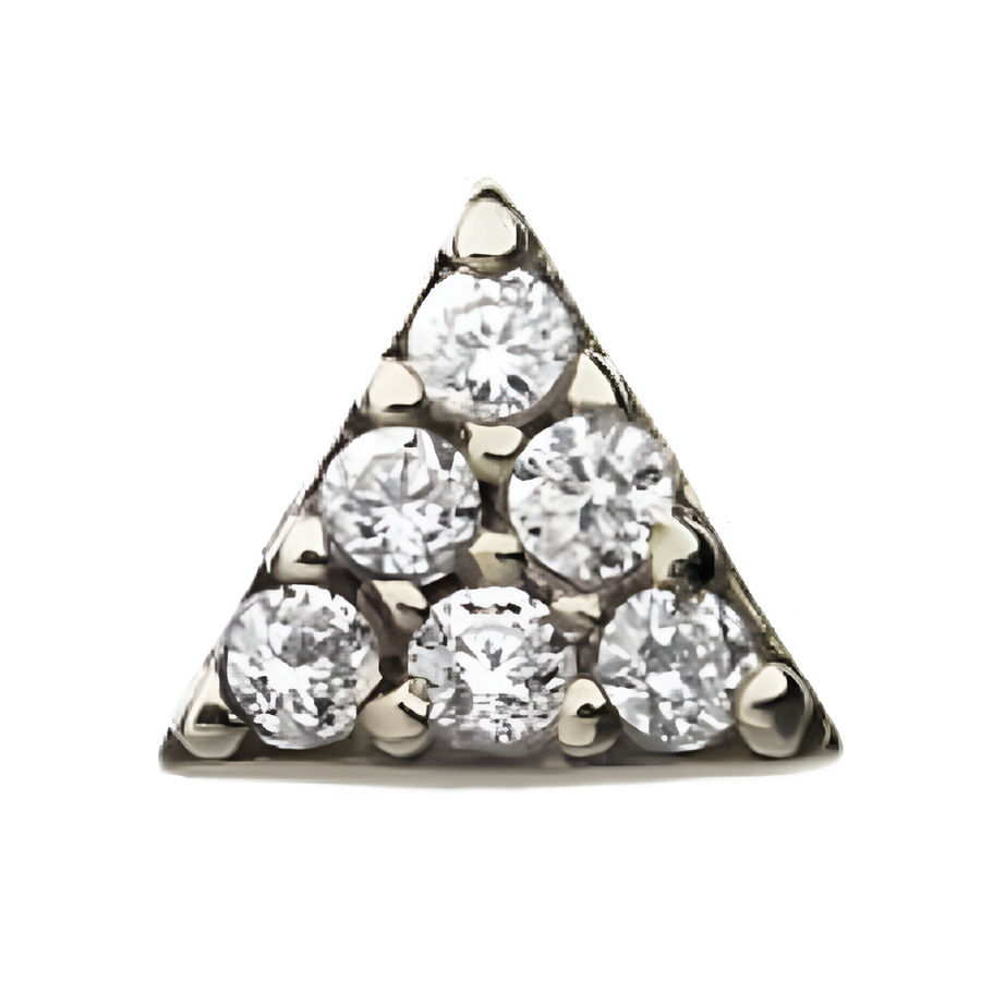 14kt Gold Threadless Prong Set Multi-Clear CZ Triangle Shape Top White Gold