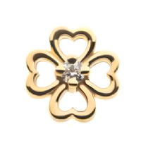 14kt Gold Threadless Prong Set Clear CZ 4-Leaf Clover Top Yellow Gold