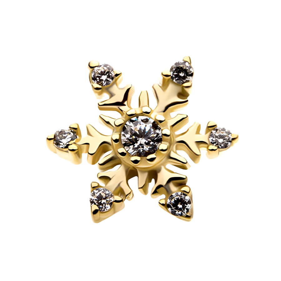 14Kt Gold Threadless Triple CZ Snowflake Top Yellow Gold