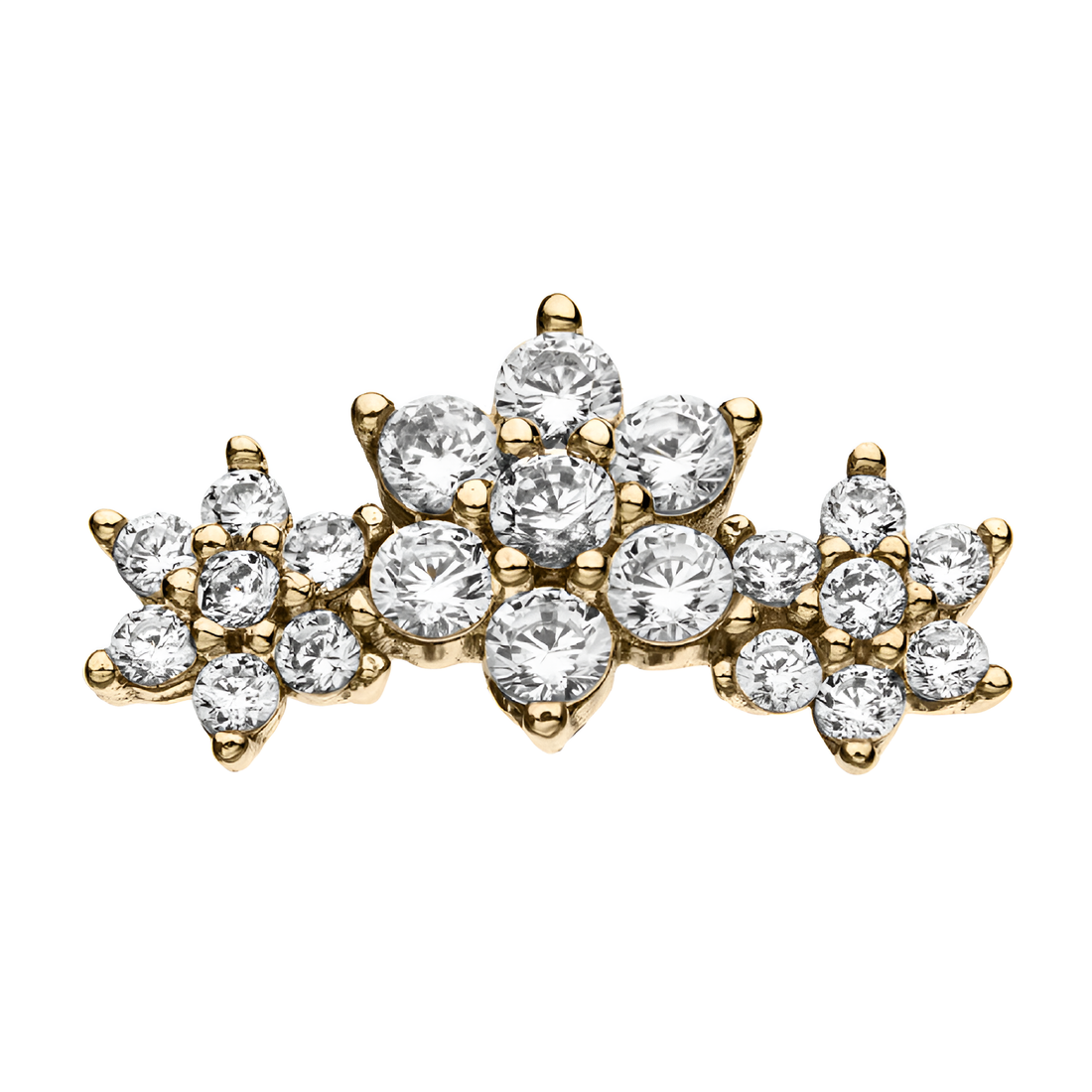 14kt Gold Threadless Prong Set Multi-Clear CZ Tri-Flower Top Yellow Gold