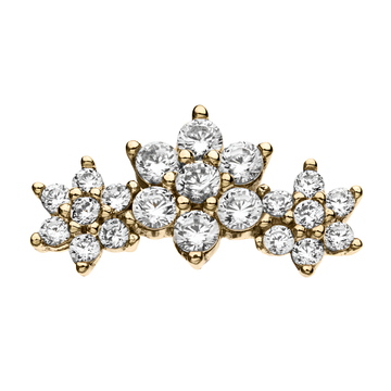 14kt Gold Threadless Prong Set Multi-Clear CZ Tri-Flower Top White Gold