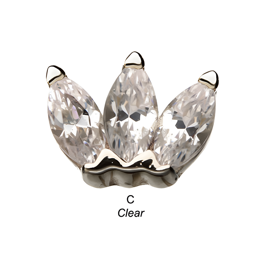 14kt Gold Threadless Triple Marquise Cluster Top White Gold | Clear