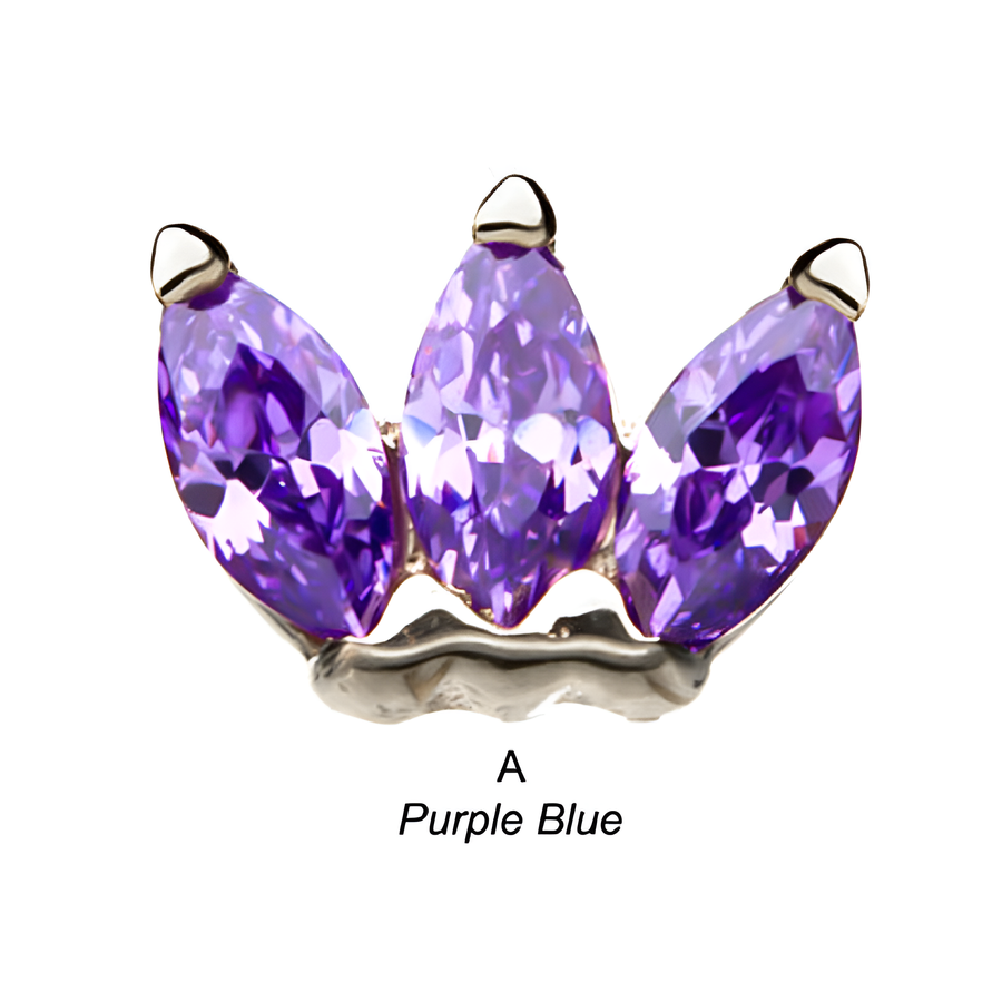 14kt Gold Threadless Triple Marquise Cluster Top White Gold | Purple Blue