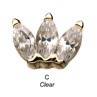 14kt Gold Threadless Triple Marquise Cluster Top Yellow Gold | Clear