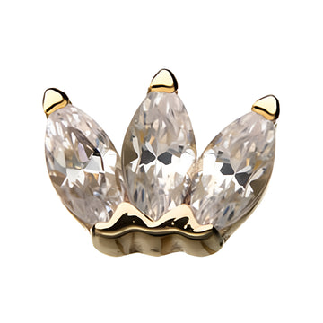 14kt Gold Threadless Triple Marquise Cluster Top Yellow Gold | Clear