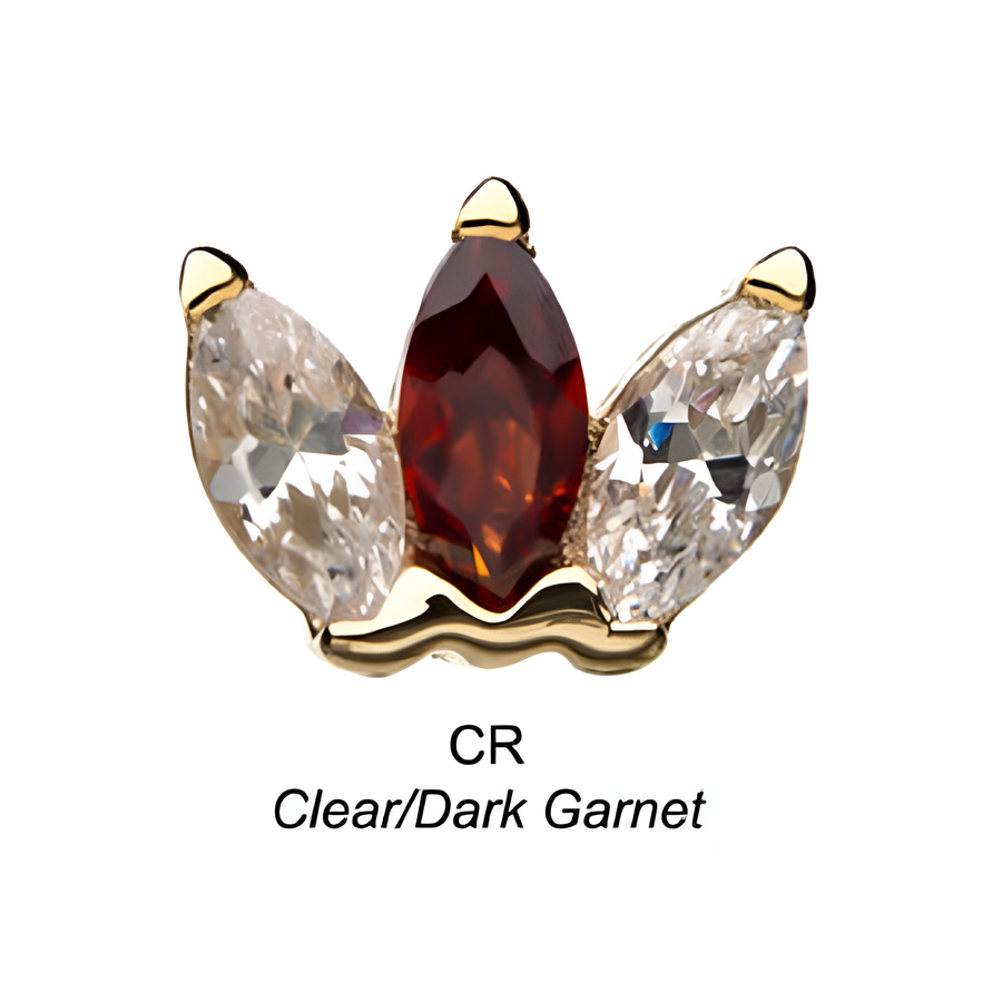 14kt Gold Threadless Triple Marquise Cluster Top Yellow Gold | Dark Garnet/Clear