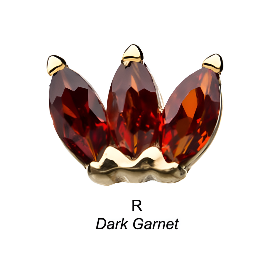 14kt Gold Threadless Triple Marquise Cluster Top Yellow Gold | Dark Garnet