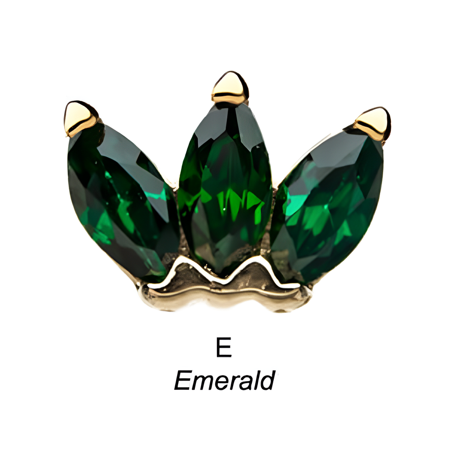 14kt Gold Threadless Triple Marquise Cluster Top Yellow Gold | Emerald