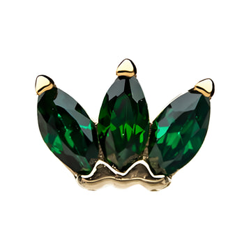 14kt Gold Threadless Triple Marquise Cluster Top Yellow Gold | Emerald