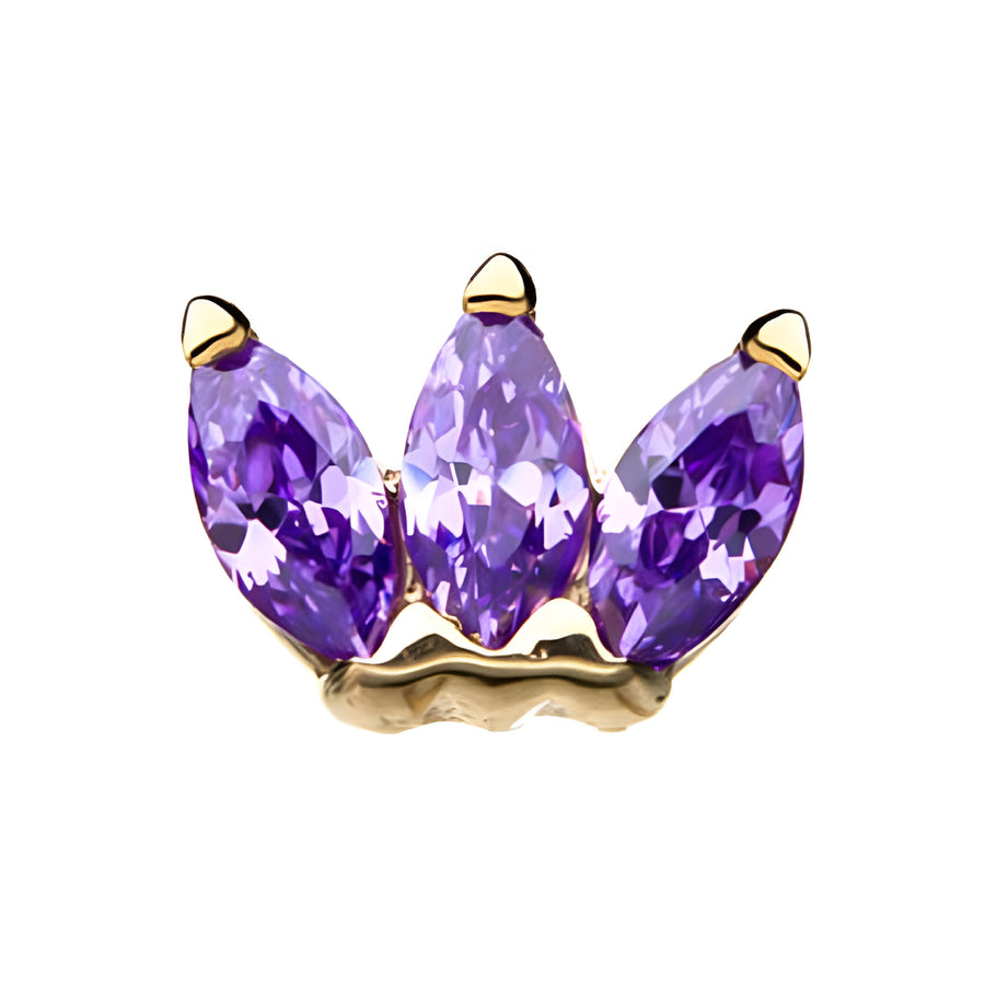 14kt Gold Threadless Triple Marquise Cluster Top Yellow Gold | Purple Blue