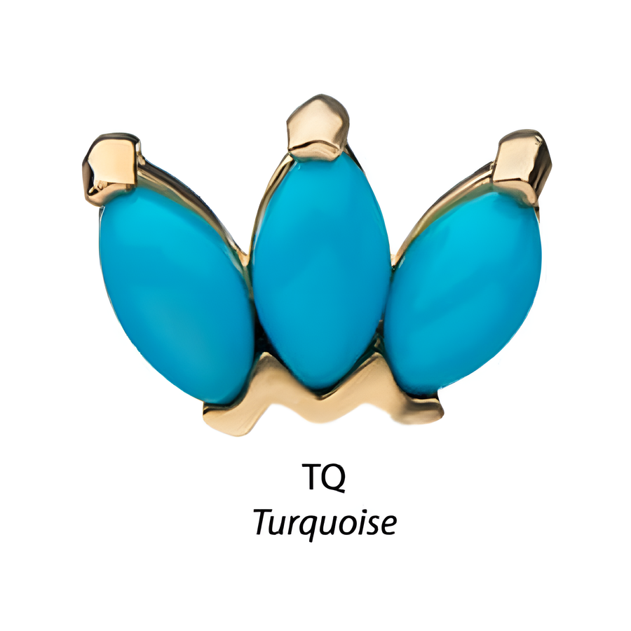 14kt Gold Threadless Triple Marquise Cluster Top Yellow Gold | Turquoise