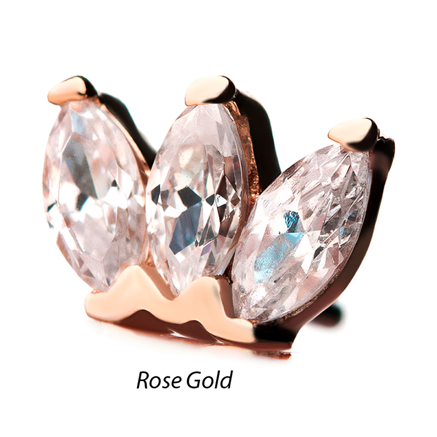 14kt Gold Threadless Triple Marquise Cluster Top Rose Gold | Clear