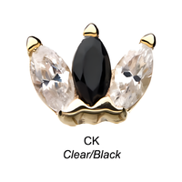 14kt Gold Threadless Triple Marquise Cluster Top Yellow Gold | Black/Clear