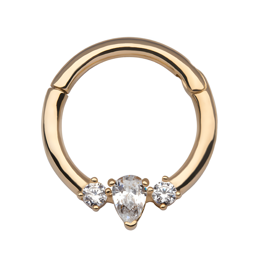 14kt Yellow Gold Cluster Marquise & Round Clear CZ Front Facing Hinged Segment Clicker