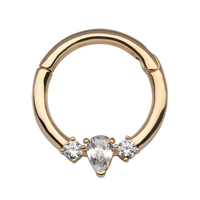 14kt Yellow Gold Cluster Marquise & Round Clear CZ Front Facing Hinged Segment Clicker