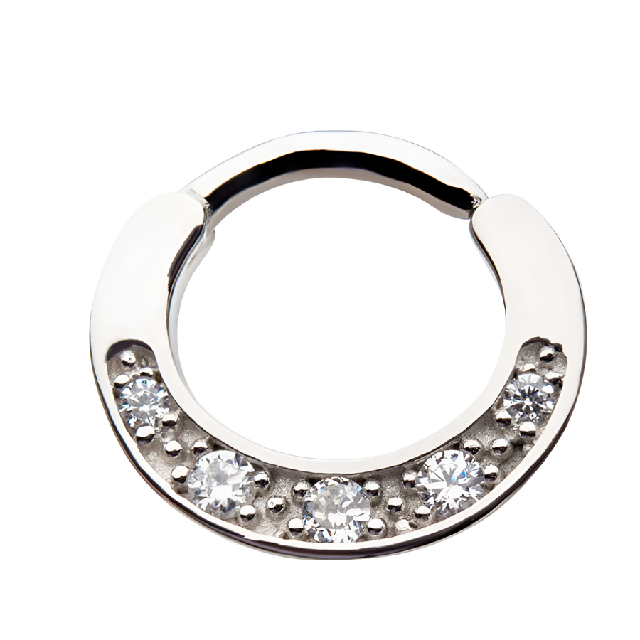 14Kt White Gold Prong Clear CZ Hinged Segment Ring