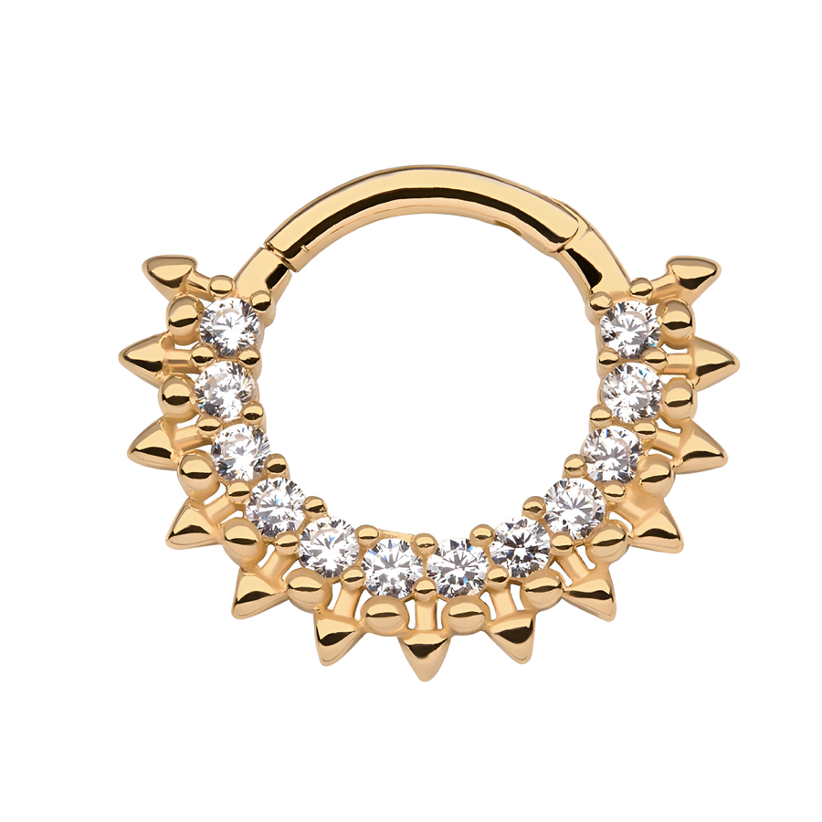 14kt Yellow Gold Cluster Prong Clear CZ Spiked Edge Front Facing Hinged Segment Clicker