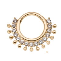 14Kt Yellow Gold with 15-Cluster Prong Set Clear CZ Beaded Edge Front Facing Hinged Segment Clicker