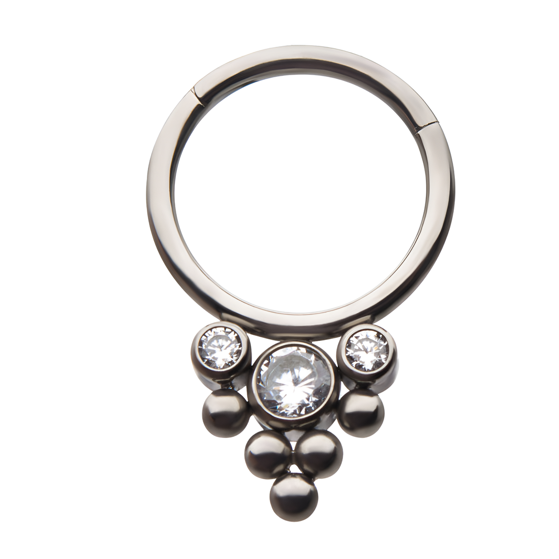 Titanium Triple Clear CZ Beaded Hinged Segment Clicker