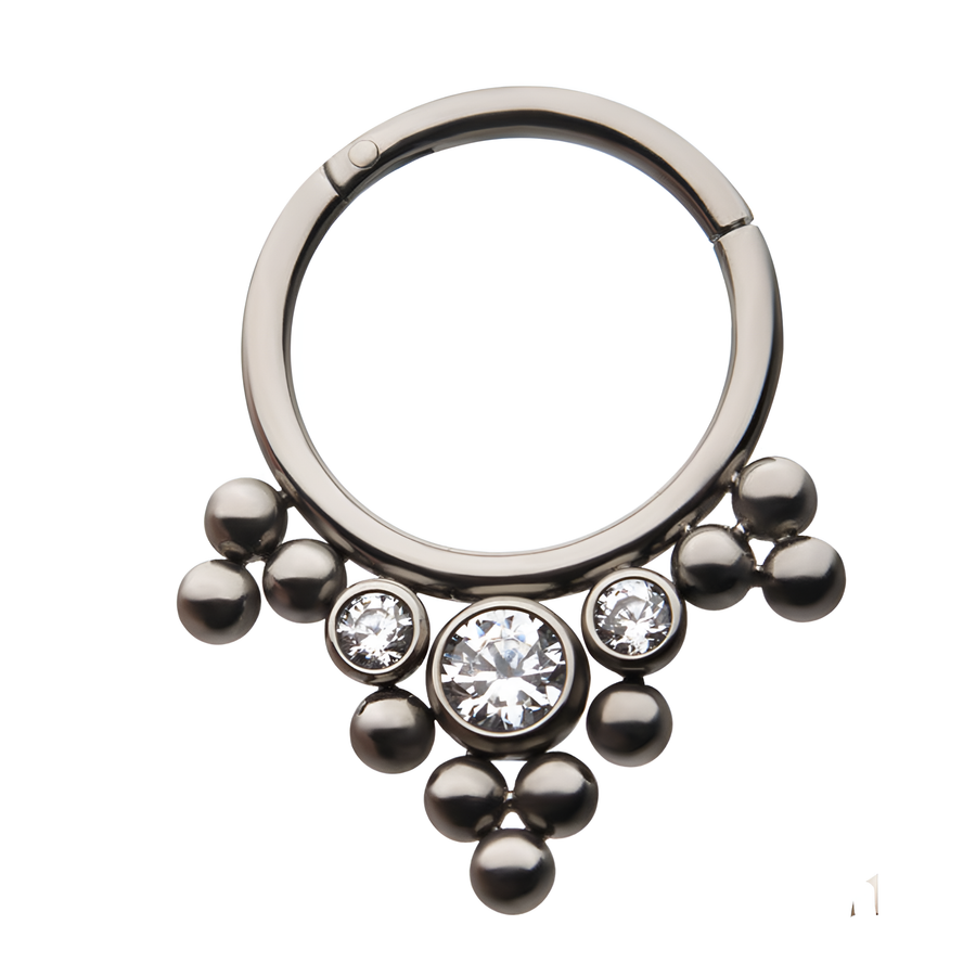 Titanium 3-Clear CZ Beaded Cluster Hinged Segment Clicker