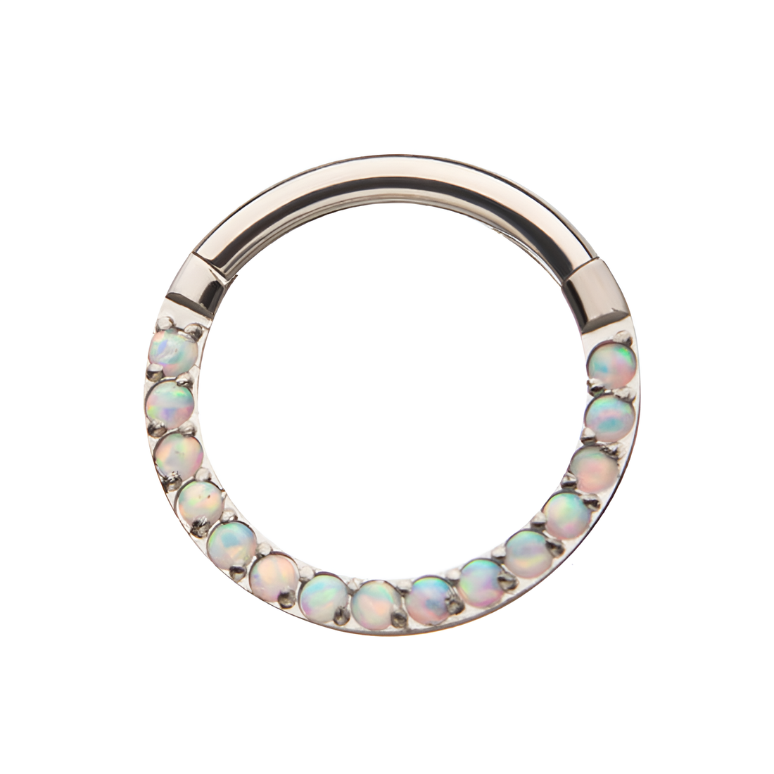 Titanium Front Facing Clear Eternity Gem Hinged Segment Clicker White Opal