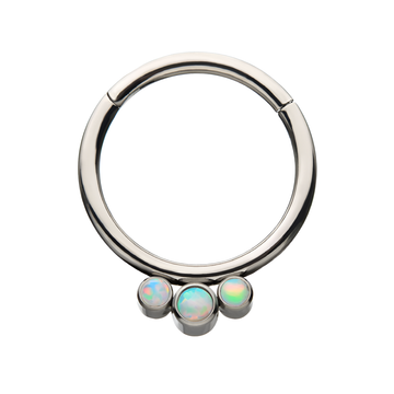 Titanium Triple White Opal Hinged Segment Clicker